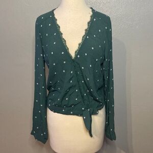 Abercrombie & Fitch Long Sleeve Wrap Top Green XS